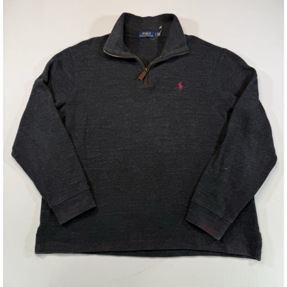 Polo Ralph Lauren 1/4 Zip Sweater Mens Large Gray Red Pony Pullover READ